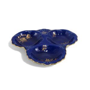Old Foley James Kent Tri-Section Cobalt Blue And Gold Floral Dish